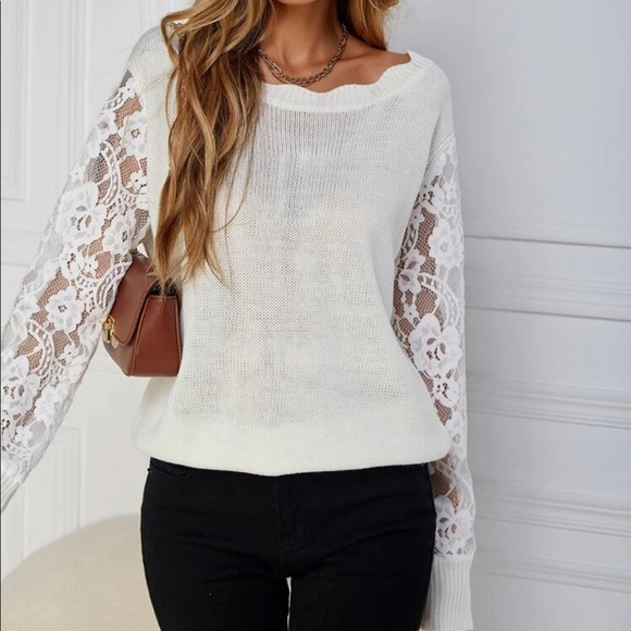 Boho floral lace sleeve sweater top - Picture 4 of 6
